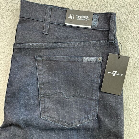 7 For All Mankind Jeans Mens 40 Blue The Straight Dark Wash Stretch Denim Pants - Picture 1 of 13